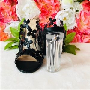 Top Moda Black Floral Clear Heels Mules Size 5.5